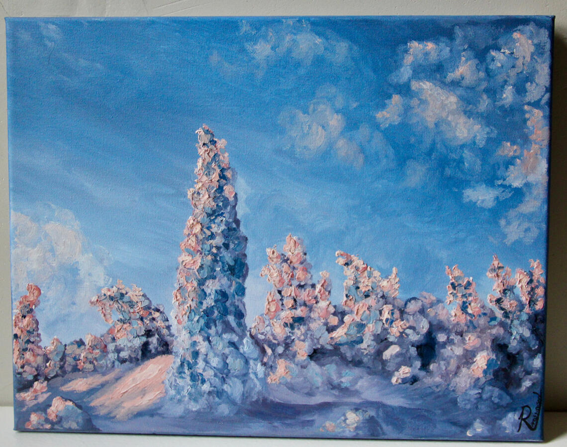 Snowy Trees at Sunset 11 x 14- $172